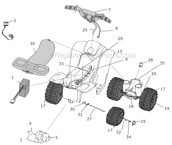 Page A Diagram and Parts List for V3710  Power Wheels Ride-On ATVs